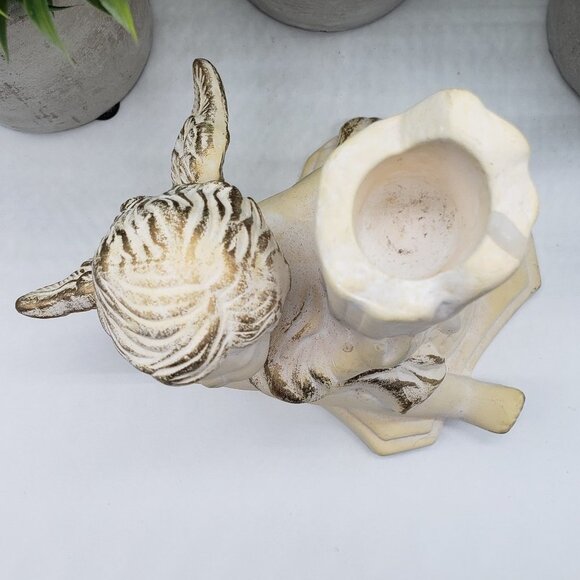 BEIGE White Gold Chalkware Bisque Cherub Candle Stick Holder - Picture 3 of 7